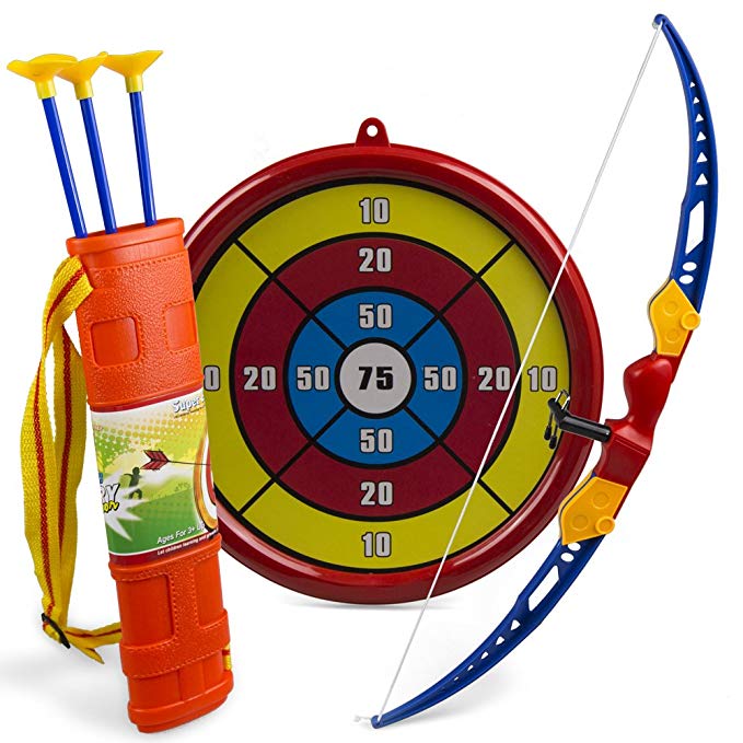 Kids Action Archery Bow And Arrow Toy With Set Of Target, Shoulder Strapped Quiver And 3 Suction Cup Arrows For Indoor And Outdoor Competition Game