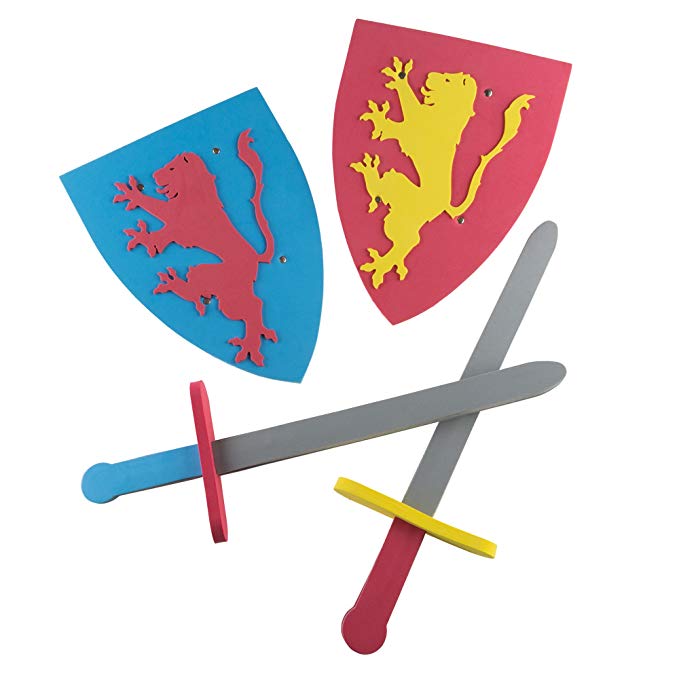 Foam Sword for Kids, Foam Sword and Shield Armor Pretend Playset, 2 Swords and 2 Shields for Boys and Girls by Hey! Play!