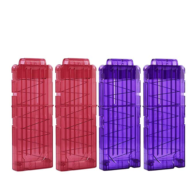 PeleusTech® Dart Quick Reload Clip, 4Pcs Soft Bullet Clips 12 Bullets Dart Clips Magazine Clip For Nerf Toy Dart - Transparent Wine Red and Purple